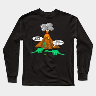 Dinosaurs and Volcano - Funny Dinosaurs Long Sleeve T-Shirt